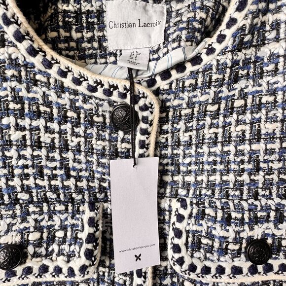 NWT Christian Lacroix Tweed Collarless Cropped Blazer - Picture 4 of 13